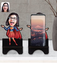BK Gift Kişiye Özel Süper Anne Karikatürlü Ahşap Biblo Telefon Standı-1