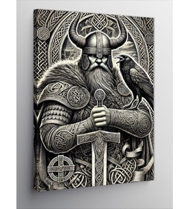 Kanvas Tablo Viking ve Kuzgun Simgesi