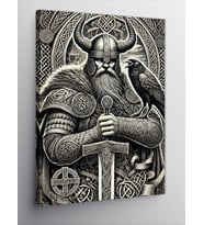 Kanvas Tablo Viking ve Kuzgun Simgesi