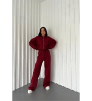 Neşeli butik kadın kışlık alt üst eşofman takımı NB0022 - Bordo