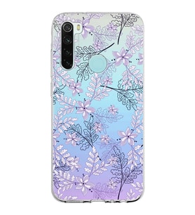 Xiaomi Redmi Note 8 Uyumlu Kapak Floral Lila Tasarımlı Şeffaf Silikon Kılıf