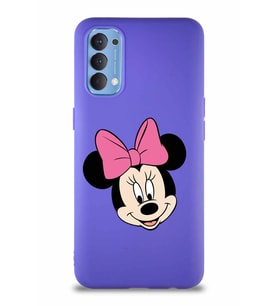 Oppo Reno 4 Soft Premier Kapak Minnie Mouse-C Tasarımlı Silikon Kılıf - Mor (Şeffaf)