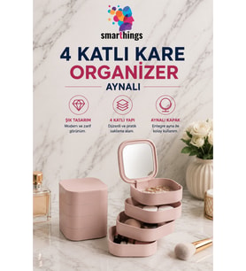 4 Katlı Aynalı Makyaj ve Takı Saklama Kutusu, Şık ve Kullanışlı Tasarım