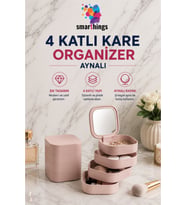 4 Katlı Aynalı Makyaj ve Takı Saklama Kutusu, Şık ve Kullanışlı Tasarım