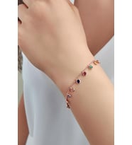 925 AYAR GÜMÜŞ ROSE RENGARENK RENKLİ YUVARLAK ZİRKON TAŞLI BİLEKLİK (Karışık)