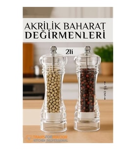 Baharat Öğütücü - Baharat Karabiber Tuz Değirmeni Ahşap Akrilik Kristal 2 li SET 721773