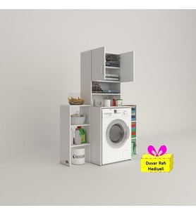 Kenzlife çamaşır makinesi dolabı hayzummaks byz 180*096*55 banyo kiler çift kapaklı arkalıklı + tekli duvar rafı hediyeli (Karışık)