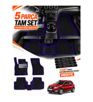 e-biz DACİA SANDERO STEPWAY (2012-2020) Uyumlu EVA Oto Paspas Metal Topukluklu Havuzlu Siyah-Lacivert
