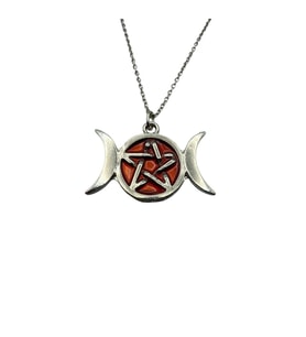 Kırmızı Moon Pentagram Figürlü Unisex Kolye – 60 cm Zincirli Gotik, Spiritüel ve Mistik Tasarım