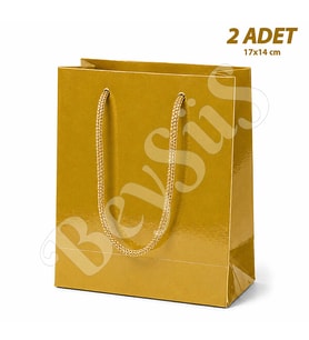 17x14 cm Parlak Kağıt Çanta Gold 2 Adet