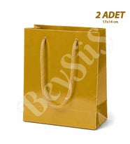 17x14 cm Parlak Kağıt Çanta Gold 2 Adet