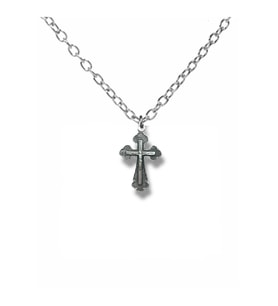 Antik Tasarım Haç Figürlü Unisex Kolye – 60 cm Zincirli, Zamak Metal Vintage Dini Temalı Takı (Gümüş)