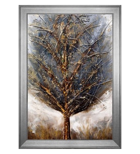 Soyut Ağaç Motifli Kanvas Tablo 50 x 70 cm Silver Çerçeve