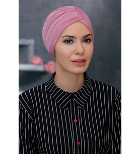 Gül Kurusu Pratik Hazır Geçmeli Tesettür Bone Sandy Kumaş Taçlı Büzgülü 1208_18