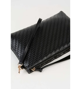 Kadın Bellis Örgü Siyah Astarlı Suni Deri Bilek Askılı Portföy El Ve Clutch Çanta