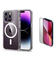 Vendas iPhone 13 Pro Max Uyumlu (13 Pro Max) Magsafe Şarj Destekli Darbe Dirençli Fit Hard Silikon Kılıf + Cam Ekran Koruyucu (Renksiz)