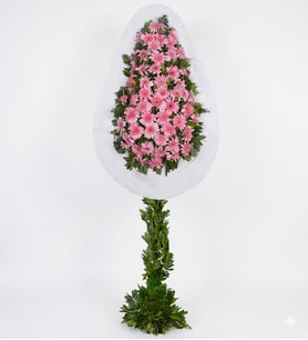 Tek Katlı  Pembe Gerbera Çelenk