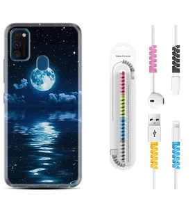 Samsung M21 M22 M23 M30 M31S M32 Kılıf Kablo Koruma Spiral Silikon Night Moon 1133