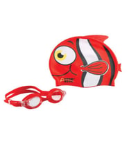 Altis BGS-11 Balık Desenli Çocuk Silikon Bone+Gözlük Set (Kırmızı)
