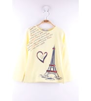 Toontoy Kız Çocuk Paris Baskılı Pul Detaylı Tişört (Sarı)