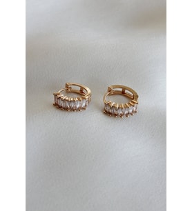 Baget Zirkon Taşlı Gold Küpe