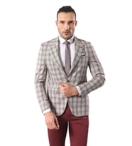 Tek Düğme Geniş Sivri Yaka Bej Ceket - Wessi (Kahverengi)