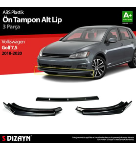 Drs Tuning Golf Uyumlu 7,5 ABS Plastik Ön Tampon Alt Lip 3 Parça. 2018-2020 A+Kalite Parça