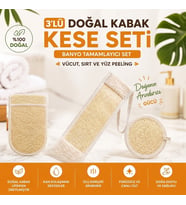 3’lü Set Banyo Kese Banyo Lif Doğal Kabak Kesesi Banyo Tamamlayıcı Set – Vücut, Sırt Ve Yüz Peelingi