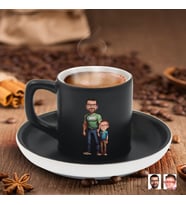 BK Gift Kişiye Özel Baba Oğul Karikatürlü Siyah Renk Türk Kahvesi Fincanı-2, Arkadaşa Hediye, Aileye Hediye, Yıl Dönümü Hediyesi