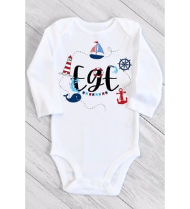 Unisex Bebek Deniz Ege Temalı Çıtçıtlı Body