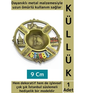 Dayanıklı Gündelik Ev İş Kullanım Dekoratif Hediyelik Çok Şık İstanbul Süslemeli Metal Küllük 9 Cm