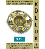 Dayanıklı Gündelik Ev İş Kullanım Dekoratif Hediyelik Çok Şık İstanbul Süslemeli Metal Küllük 9 Cm