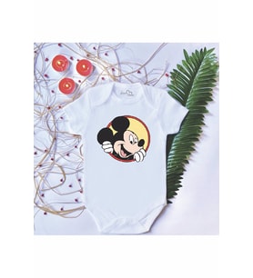 Unisex Bebek Baskılı Mouse %100 Pamuklu Çıtçıtlı Body Zıbın