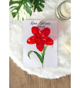 Pamuğum Atelier Kırmızı Lotus Toka 8 cm Tasarım Kartlı Söz-Nişan-Kına Hediyeliği (15-25-50-100-200 Adet)