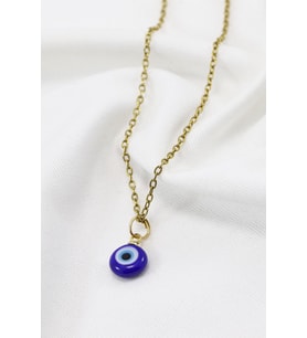 Minimal Lacivert Cam Nazar Boncuklu Kolye, Hediyelik Kolye (60 cm)