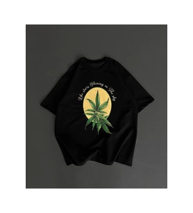 Ön Ve Arka Baskılı Oversize Bisiklet Yaka T-shirt- Siyah