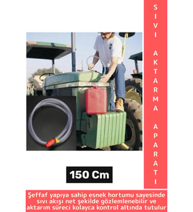 Premium Oto Benzin Mazot Yağ Bahçe Akvaryum Su Aktarım Hortumlu Şeffaf Sıvı Aktarma Aparatı 150 cm