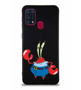 Samsung Galaxy M31 Soft Premier Kapak Bay Yengeç Tasarımlı Silikon Kılıf - Siyah (Şeffaf)