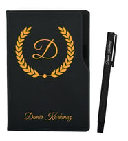 Kişiye Özel İsme Özel Sevgiliye Hediye Siyah Defter ve Roller Kalem Hediye Seti