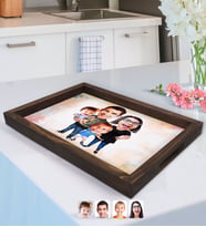 BK Gift Kişiye Özel Aile Karikatürlü Doğal Ahşap Tepsi-3
