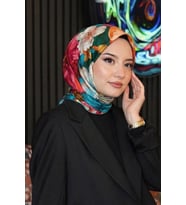 Tropikal Çiçek Desen Fuşya Soft Pamuk Eşarp (Standart)
