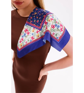 Gece Bahçesi Model Fular Estascarf 48 x 48 Cm (Lacivert)