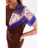 Gece Bahçesi Model Fular Estascarf 48 x 48 Cm (Lacivert)
