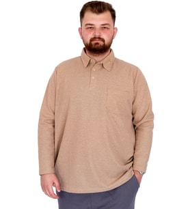 Mode XL Büyük Beden Erkek SweatshirtPolo Yaka Uzun Kol WAFFLE 23449 Bej