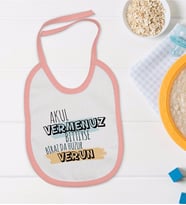 BK Kids Akul Vermenuz Bittiyse Tasarımlı Pembe Bebek Mama Önlüğü-1