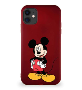 Apple iPhone 11 Soft Premier Kapak Mickey Mouse-E Tasarımlı Silikon Kılıf - Mürdüm (Şeffaf)