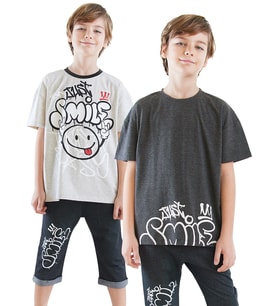 Just Smile Erkek Çocuk 2'li T-shirt Takım (Siyah)