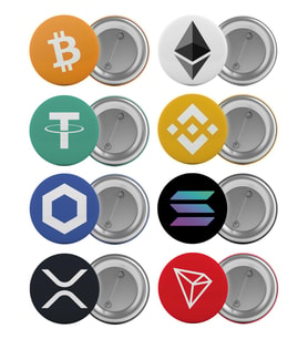 Bitcoin Kripto Paralar Çanta Rozeti Seti 8 Adet En Büyük Boy 5.8cm İğneli Broş