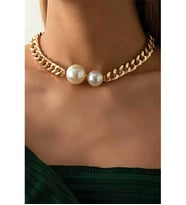 ÇİFT İNCİLİ ZİNCİR CHOKER KOLYE GOLD