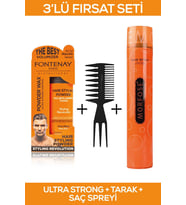 Fontenay Saç Şekillendirici Pudra Toz Wax Ultra Strong Turuncu + Şekil Tarağı + Saç Spreyi 400ml 3'Lü Set